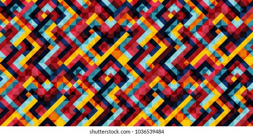 Abstract colorful geometric seamless pattern with squares and lines. Vector background