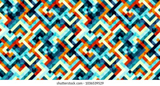 Abstract colorful geometric seamless pattern with squares and lines. Vector background