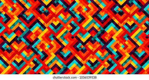 Abstract colorful geometric seamless pattern with squares and lines. Vector background