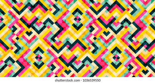 Abstract colorful geometric seamless pattern with squares and lines. Vector background