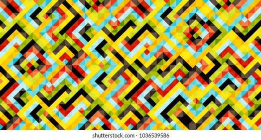 Abstract colorful geometric seamless pattern with squares and lines. Vector background