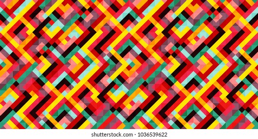 Abstract colorful geometric seamless pattern with squares and lines. Vector background