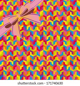 Abstract  colorful geometric seamless  pattern background whis ribbon. Vector file layered for easy manipulation and coloring. 