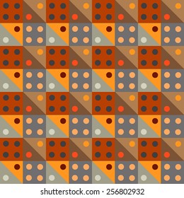 Abstract colorful geometric seamless pattern with dices. Circles, squares, cubes, triangles, Repeating background texture. Cloth design. Wallpaper, wrapping