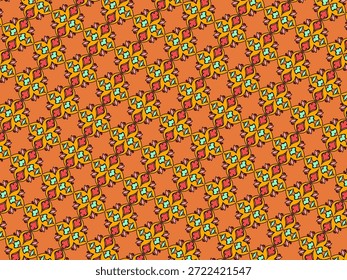 Abstractas patrón geométrico de colores sin fisuras con divertidas Formas repetitivas en tonos naranja, amarillo, verde y rojo. Diseño de superficies decorativas inspirado en los modernos mosaicos y patrones textiles retro, creando un ritmo visual animado y enérgico. Este fondo sin costuras es ideal para la impresión de telas, diseño textil, Fondo de pantalla, papel de embalaje, embalaje, materiales de marca, carteles, fondos digitales y proyectos de Diseño web. La cálida paleta de colores naranja-dominante transmite diversión, creatividad, positividad e impacto visual audaz. El diseño totalmente flexible y repetible permite una aplicación suave en superficies Grandes sin costuras visibles. Patrón limpio sin texto, logotipos o marcas, adecuado para uso comercial de stock y aplicaciones creativas versátiles.