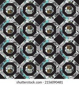 Abstract colorful geometric seamless textile print pattern.
