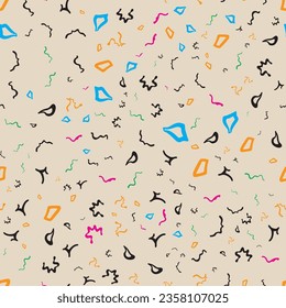 Abstract  colorful geometric seamless textile print pattern. colored Textured Pattern. Creative doodle with different shapes and textures. Curved doodling background
