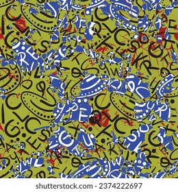 Abstract colorful geometric seamless textile print pattern. colored Textured Pattern. Creative doodle with different shapes and textures. Curved doodling background
