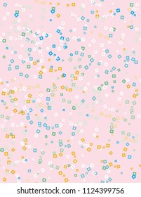 Abstract Colorful Geometric Seamless Vector Pattern. Multicolor Squares Isolated on a Pastel Pink Background. Rain of Square Shape Confetti. Irregular Seamless Geometric Vector Pattern.