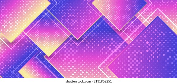 Abstrakter, farbiger Hintergrund geometrischer Formen mit Halftone-Stil und 3D-Effekt. Farbiges Farbverlauf-Hintergrunddesign für Poster oder Banner