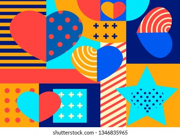 Abstract colorful geometric shapes and forms contemporary style card design background. You can use for poster, brochure, layout, web, template or presentation. Vector illustration