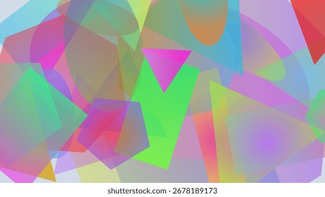 Abstract, colorful geometric shapes overlap and blend, creating a vibrant, soft-focus mosaic of pastel hues.