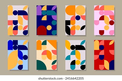 Abstract colorful geometric shapes pattern bauhaus background design vector for wb, banner, cards, poster, cover and prints.