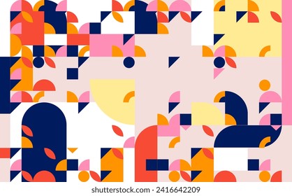 Abstract colorful geometric shapes pattern bauhaus background design vector for wb, banner, cards, poster, cover and prints.