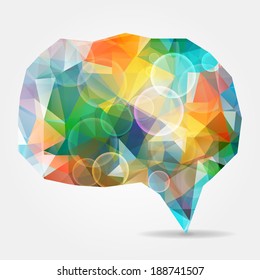 Abstract colorful geometric speech bubble with bubbles and triangular polygons