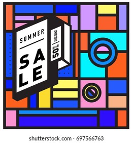 Abstract Colorful Geometric Summer Sale background design template. Trendy and Colorful Pattern design for fabric background and wallpaper. Summer Promotion and discount poster design.