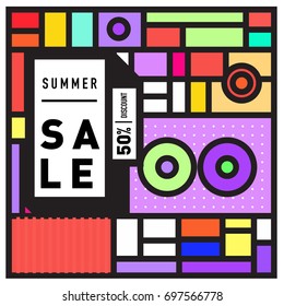 Abstract Colorful Geometric Summer Sale background design template. Trendy and Colorful Pattern design for fabric background and wallpaper. Summer Promotion and discount poster design.