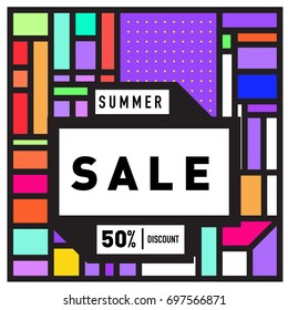 Abstract Colorful Geometric Summer Sale background design template. Trendy and Colorful Pattern design for fabric background and wallpaper. Summer Promotion and discount poster design.