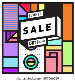 Abstract Colorful Geometric Summer Sale background design template. Trendy and Colorful Pattern design for fabric background and wallpaper. Summer Promotion and discount poster design.