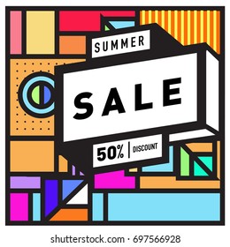 Abstract Colorful Geometric Summer Sale background design template. Trendy and Colorful Pattern design for fabric background and wallpaper. Summer Promotion and discount poster design.