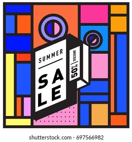 Abstract Colorful Geometric Summer Sale background design template. Trendy and Colorful Pattern design for fabric background and wallpaper. Summer Promotion and discount poster design.