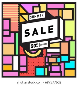 Abstract Colorful Geometric Summer Sale background design template. Trendy and Colorful Pattern design for fabric background and wallpaper. Summer Promotion and discount poster design.