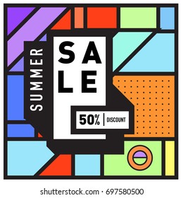 Abstract Colorful Geometric Summer Sale background design template. Trendy and Colorful Pattern design for fabric background and wallpaper. Summer Promotion and discount poster design.