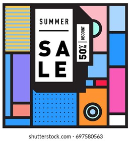 Abstract Colorful Geometric Summer Sale background design template. Trendy and Colorful Pattern design for fabric background and wallpaper. Summer Promotion and discount poster design.