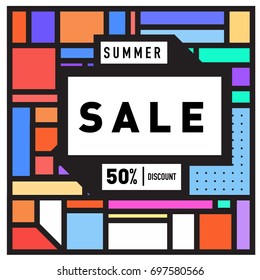 Abstract Colorful Geometric Summer Sale background design template. Trendy and Colorful Pattern design for fabric background and wallpaper. Summer Promotion and discount poster design.