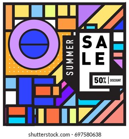 Abstract Colorful Geometric Summer Sale background design template. Trendy and Colorful Pattern design for fabric background and wallpaper. Summer Promotion and discount poster design.