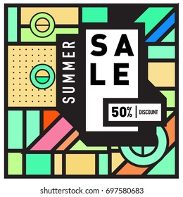 Abstract Colorful Geometric Summer Sale background design template. Trendy and Colorful Pattern design for fabric background and wallpaper. Summer Promotion and discount poster design.