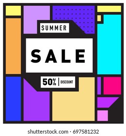 Abstract Colorful Geometric Summer Sale background design template. Trendy and Colorful Pattern design for fabric background and wallpaper. Summer Promotion and discount poster design.