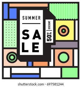 Abstract Colorful Geometric Summer Sale background design template. Trendy and Colorful Pattern design for fabric background and wallpaper. Summer Promotion and discount poster design.