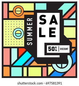 Abstract Colorful Geometric Summer Sale background design template. Trendy and Colorful Pattern design for fabric background and wallpaper. Summer Promotion and discount poster design.