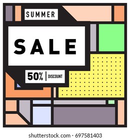 Abstract Colorful Geometric Summer Sale background design template. Trendy and Colorful Pattern design for fabric background and wallpaper. Summer Promotion and discount poster design.
