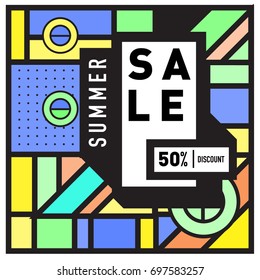 Abstract Colorful Geometric Summer Sale background design template. Trendy and Colorful Pattern design for fabric background and wallpaper. Summer Promotion and discount poster design.