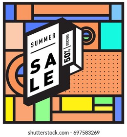 Abstract Colorful Geometric Summer Sale background design template. Trendy and Colorful Pattern design for fabric background and wallpaper. Summer Promotion and discount poster design.