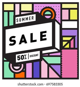 Abstract Colorful Geometric Summer Sale background design template. Trendy and Colorful Pattern design for fabric background and wallpaper. Summer Promotion and discount poster design.