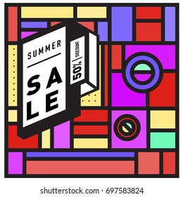 Abstract Colorful Geometric Summer Sale background design template. Trendy and Colorful Pattern design for fabric background and wallpaper. Summer Promotion and discount poster design.