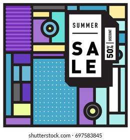 Abstract Colorful Geometric Summer Sale background design template. Trendy and Colorful Pattern design for fabric background and wallpaper. Summer Promotion and discount poster design.
