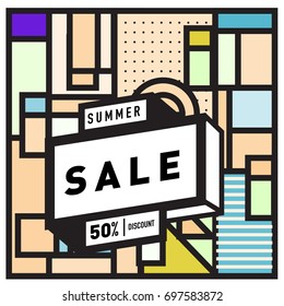 Abstract Colorful Geometric Summer Sale background design template. Trendy and Colorful Pattern design for fabric background and wallpaper. Summer Promotion and discount poster design.