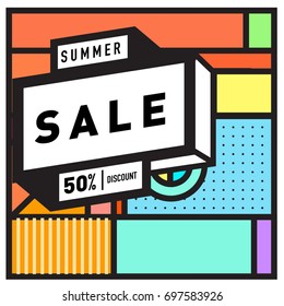 Abstract Colorful Geometric Summer Sale background design template. Trendy and Colorful Pattern design for fabric background and wallpaper. Summer Promotion and discount poster design.