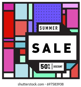 Abstract Colorful Geometric Summer Sale background design template. Trendy and Colorful Pattern design for fabric background and wallpaper. Summer Promotion and discount poster design.