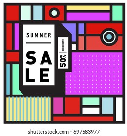 Abstract Colorful Geometric Summer Sale background design template. Trendy and Colorful Pattern design for fabric background and wallpaper. Summer Promotion and discount poster design.