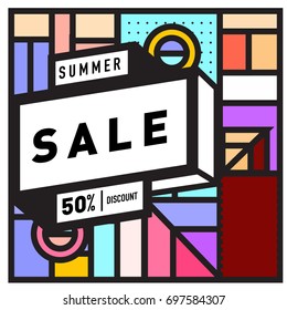 Abstract Colorful Geometric Summer Sale background design template. Trendy and Colorful Pattern design for fabric background and wallpaper. Summer Promotion and discount poster design.