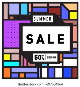 Abstract Colorful Geometric Summer Sale background design template. Trendy and Colorful Pattern design for fabric background and wallpaper. Summer Promotion and discount poster design.