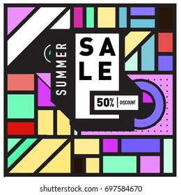 Abstract Colorful Geometric Summer Sale background design template. Trendy and Colorful Pattern design for fabric background and wallpaper. Summer Promotion and discount poster design.