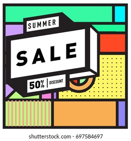 Abstract Colorful Geometric Summer Sale background design template. Trendy and Colorful Pattern design for fabric background and wallpaper. Summer Promotion and discount poster design.