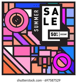 Abstract Colorful Geometric Summer Sale background design template. Trendy and Colorful Pattern design for fabric background and wallpaper. Summer Promotion and discount poster design.