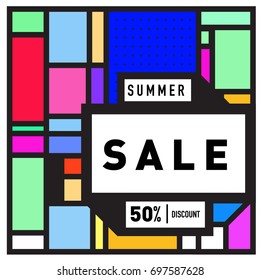 Abstract Colorful Geometric Summer Sale background design template. Trendy and Colorful Pattern design for fabric background and wallpaper. Summer Promotion and discount poster design.